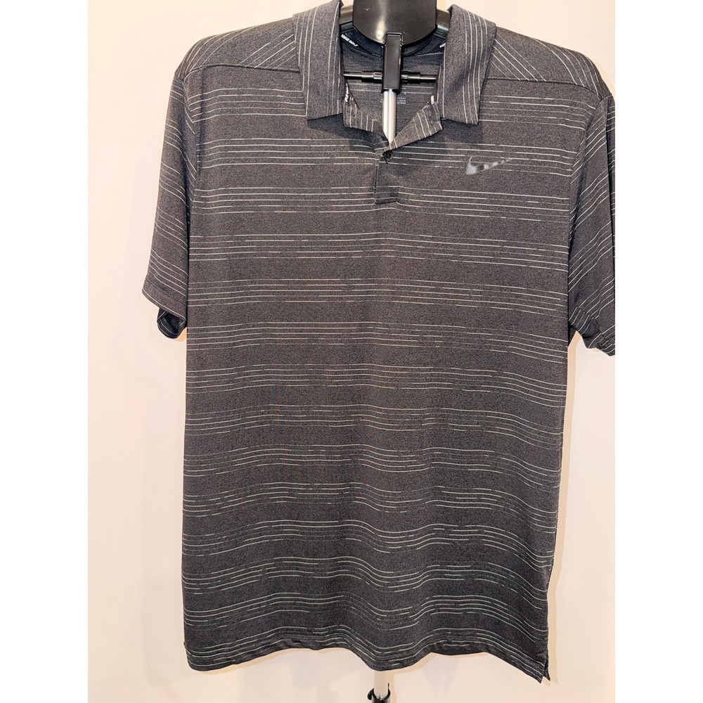 Nike Golf Polo Gray Striped Performance Short Sleeve Mens Large